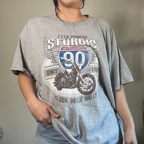 Vintage 77th Annual Sturgis I-90 Black Hills Rally Motorcycle Graphic Tee Sz 2XL - Picture 4 of 10